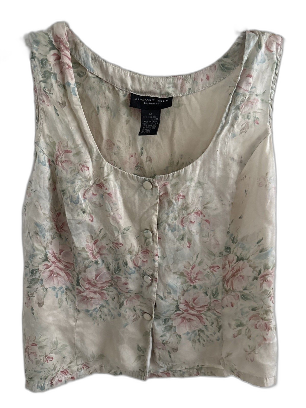 Vtg AUGUST SILK Intimates Soft Floral 100% Silk Tank Top SIZE M